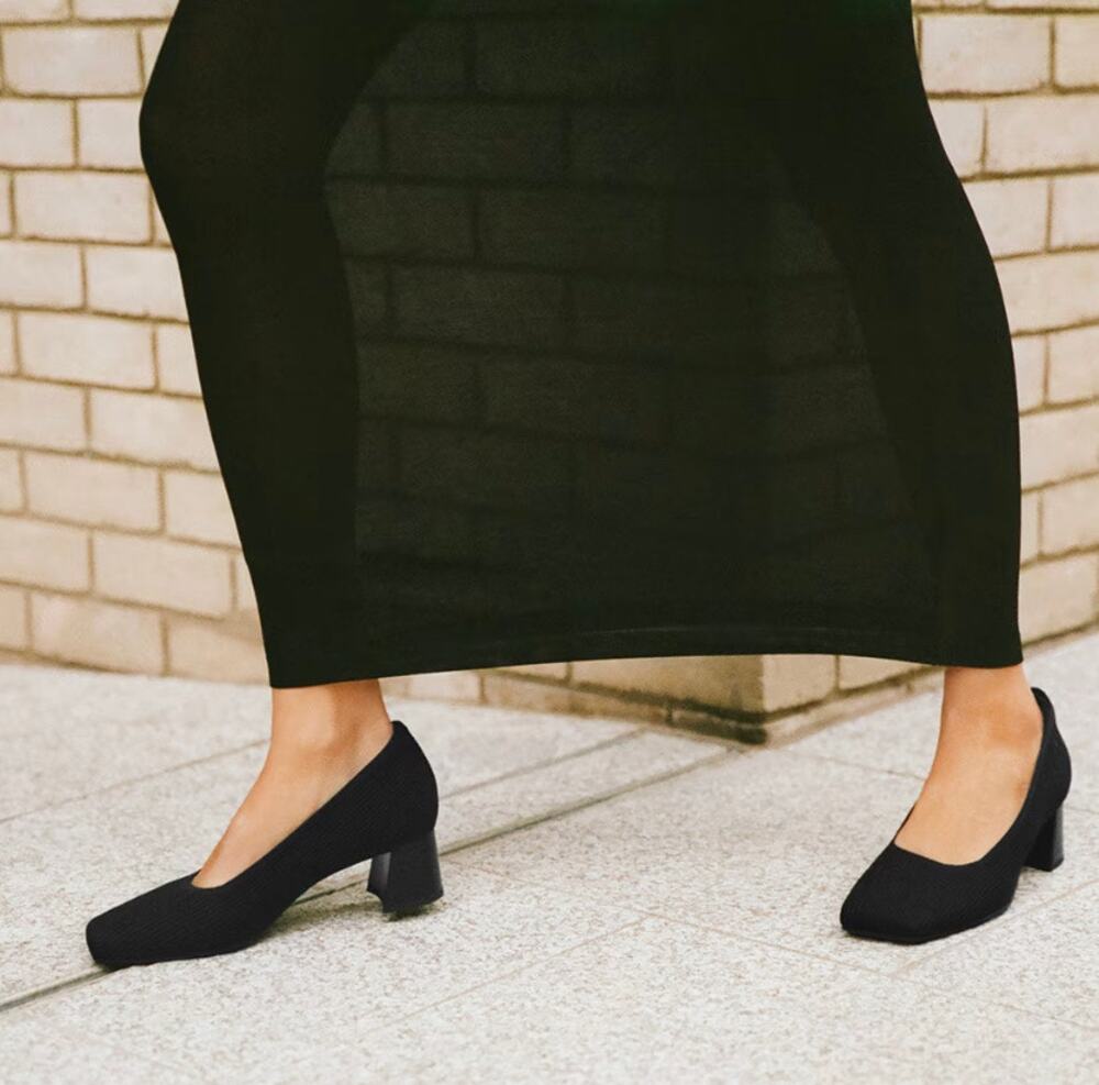 VIVAIA Melody Black Knit Square Toe Chunky Heels Pumps Size 39